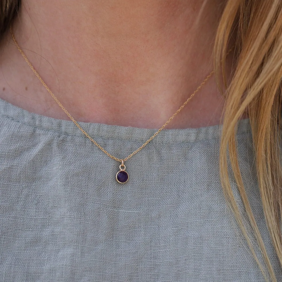14k Gold Filled Chain with 6mm Bezel-Set Amethyst