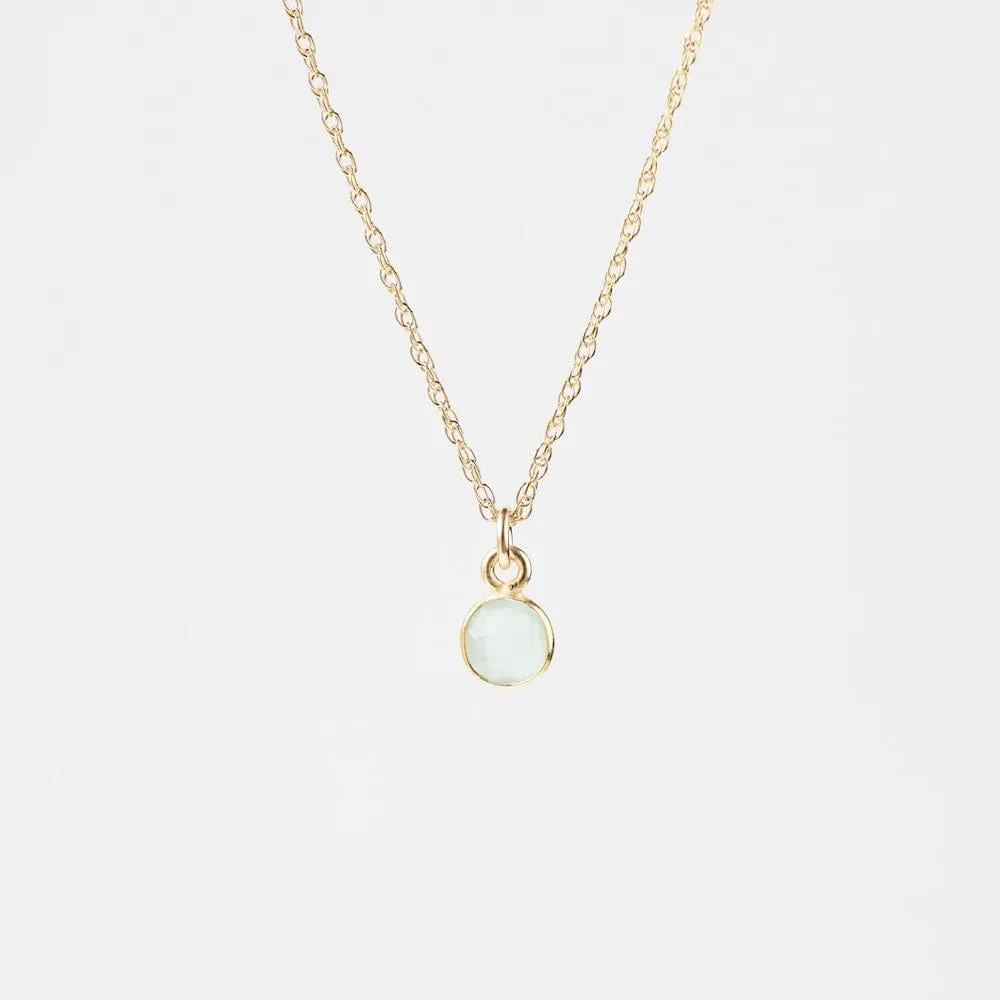 14k Gold Filled Chain with 6mm Bezel-Set Aqua Blue Chalcedony