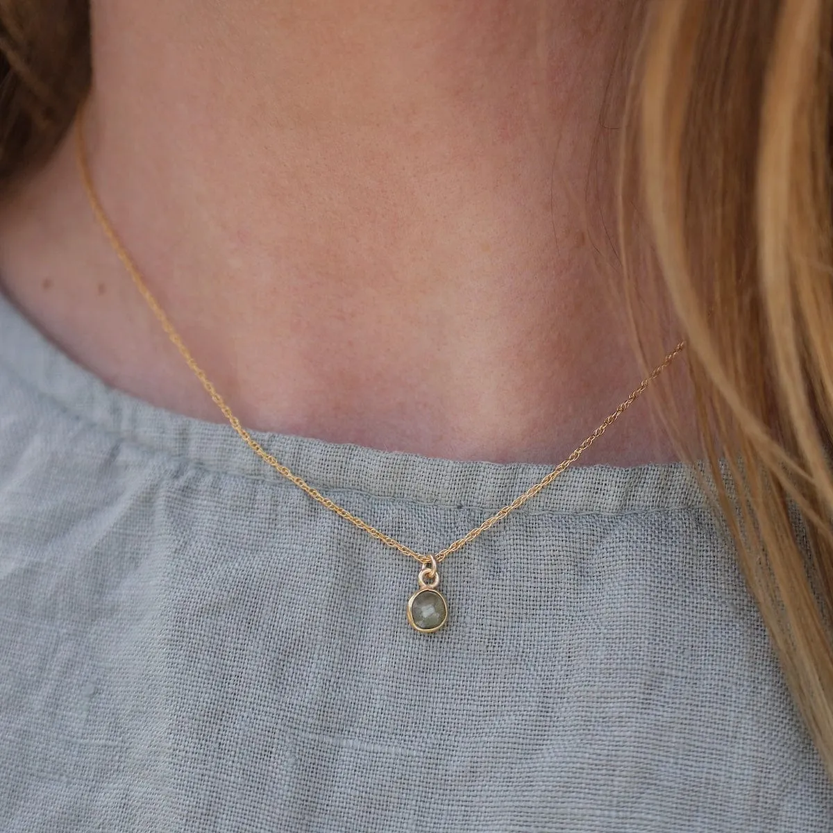 14k Gold Filled Chain with 6mm Bezel-Set Labradorite