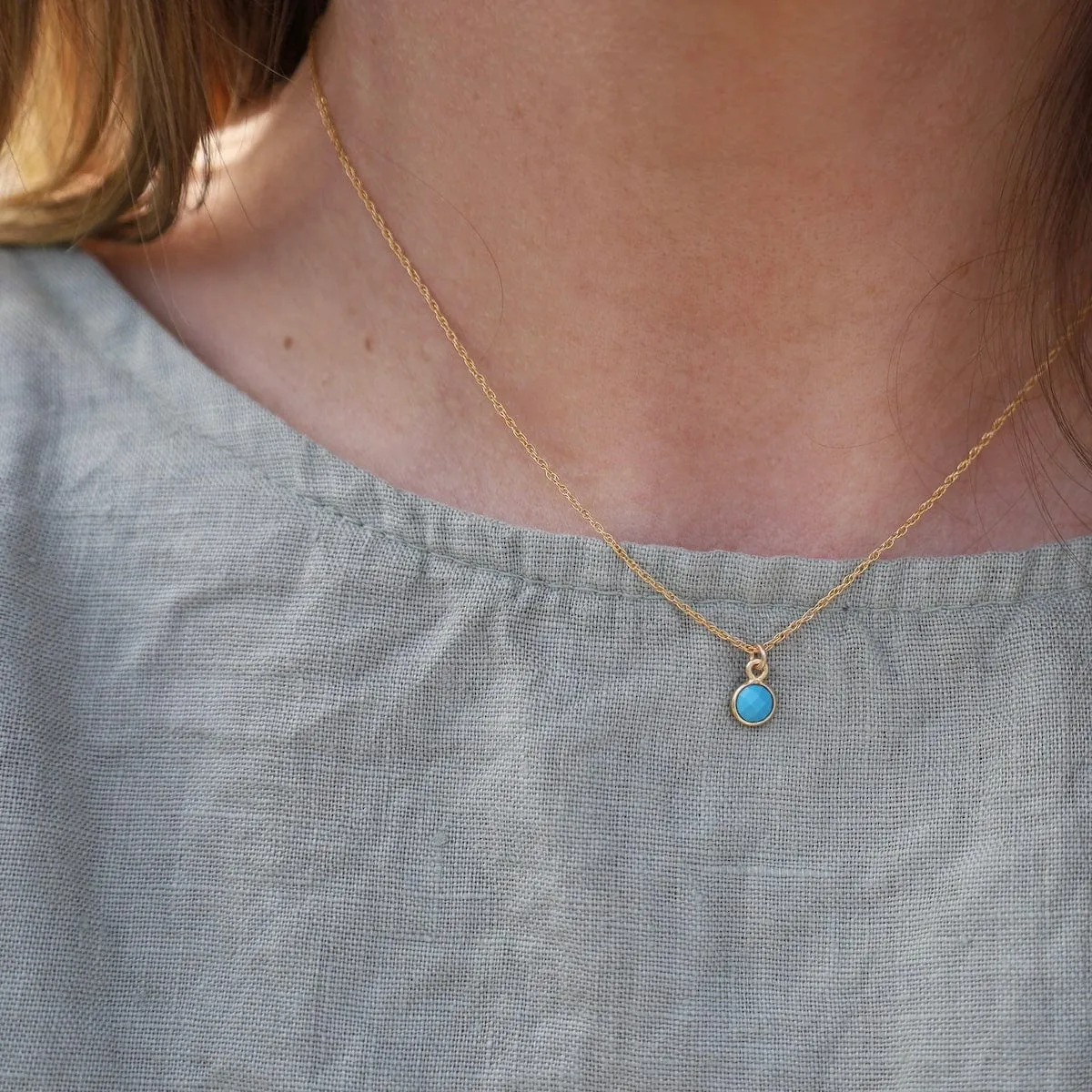 14k Gold Filled Chain with 6mm Bezel-Set Turquoise