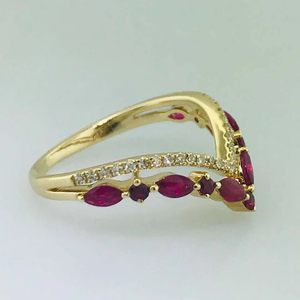 Diamond and Ruby V Ring
