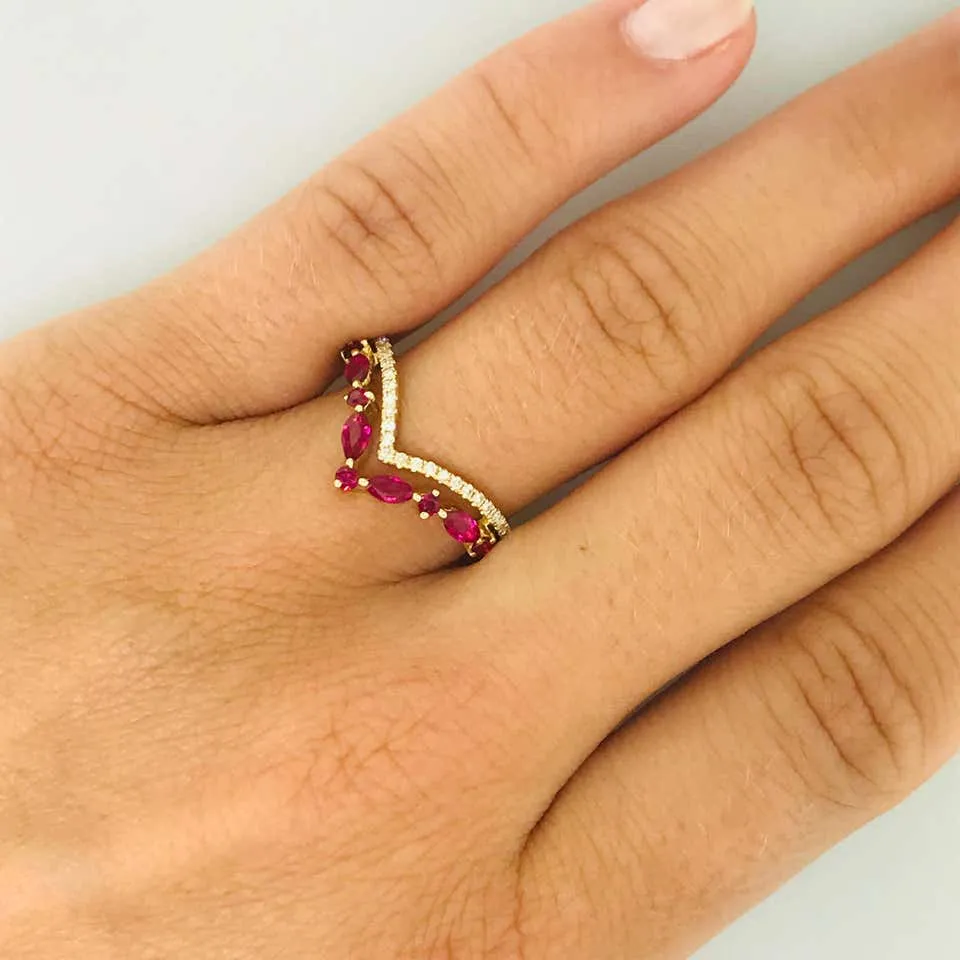 Diamond and Ruby V Ring