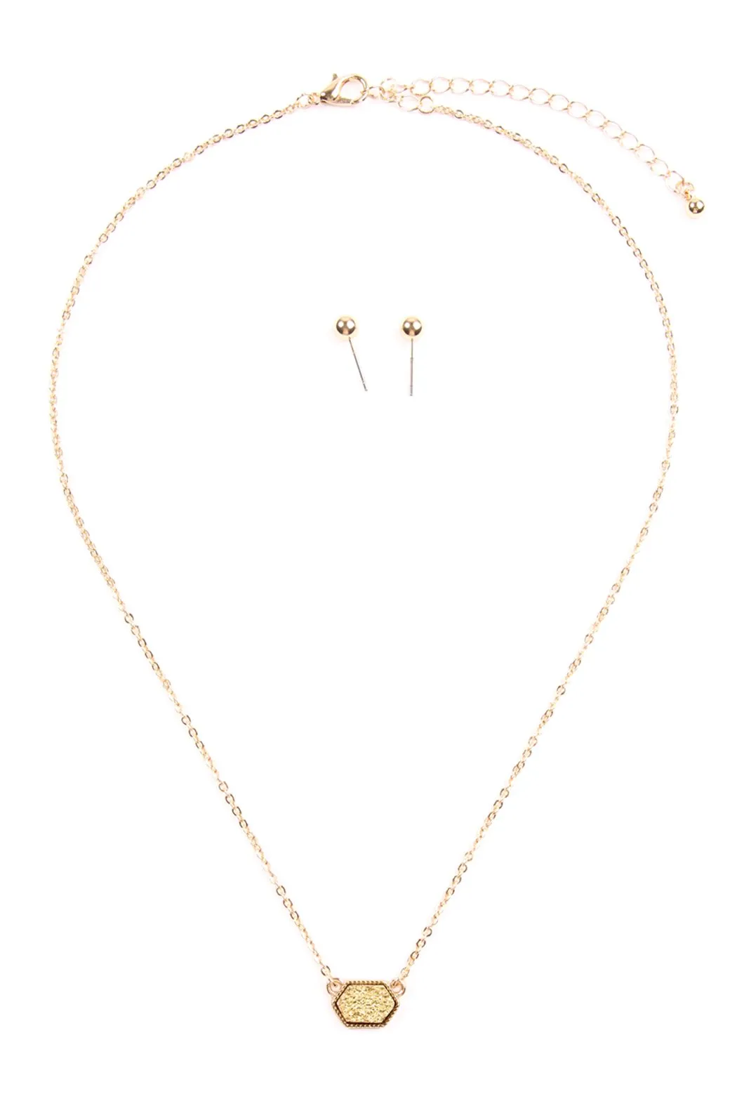 Druzy Hexagon  Necklaces With Stud Earring