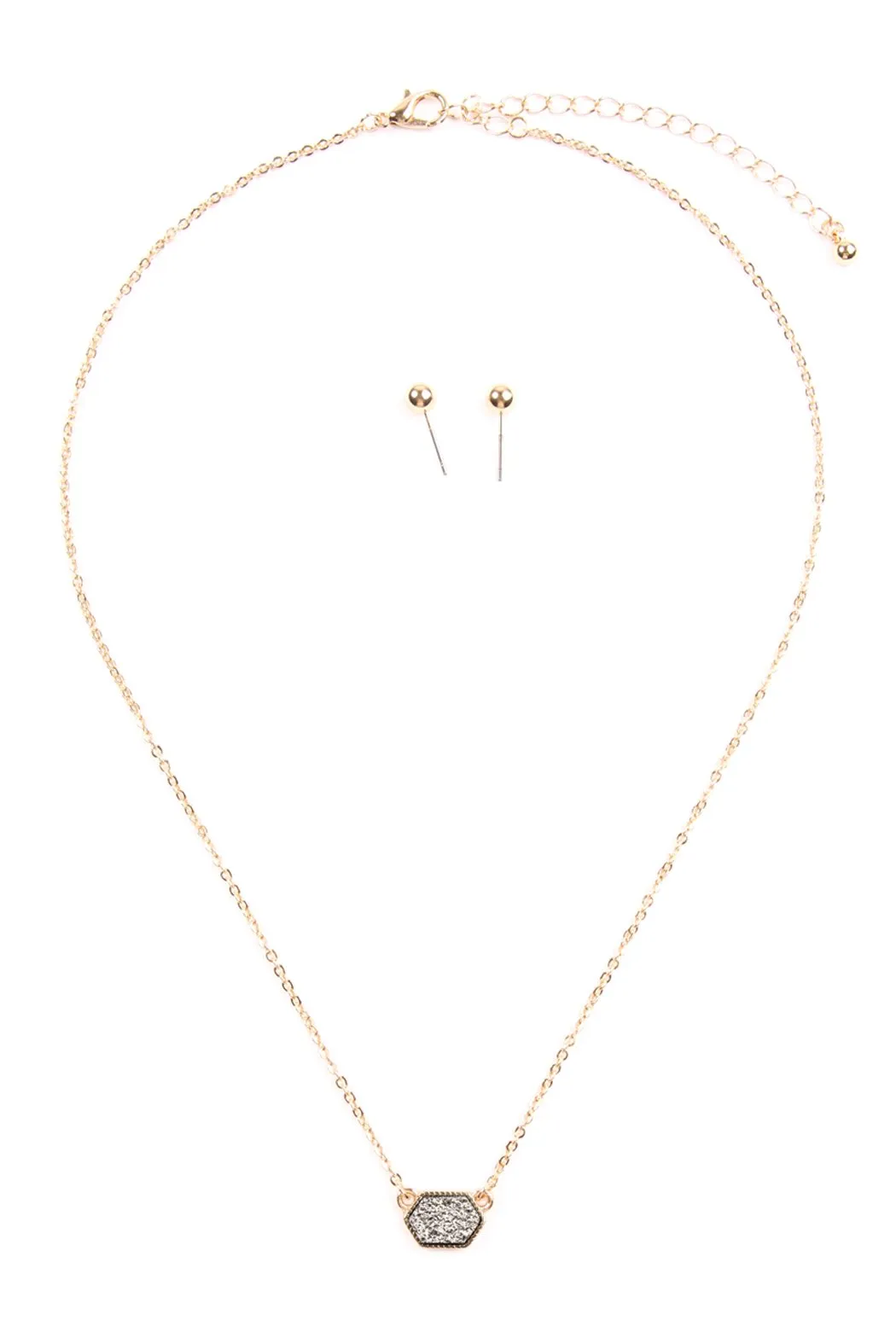 Druzy Hexagon  Necklaces With Stud Earring
