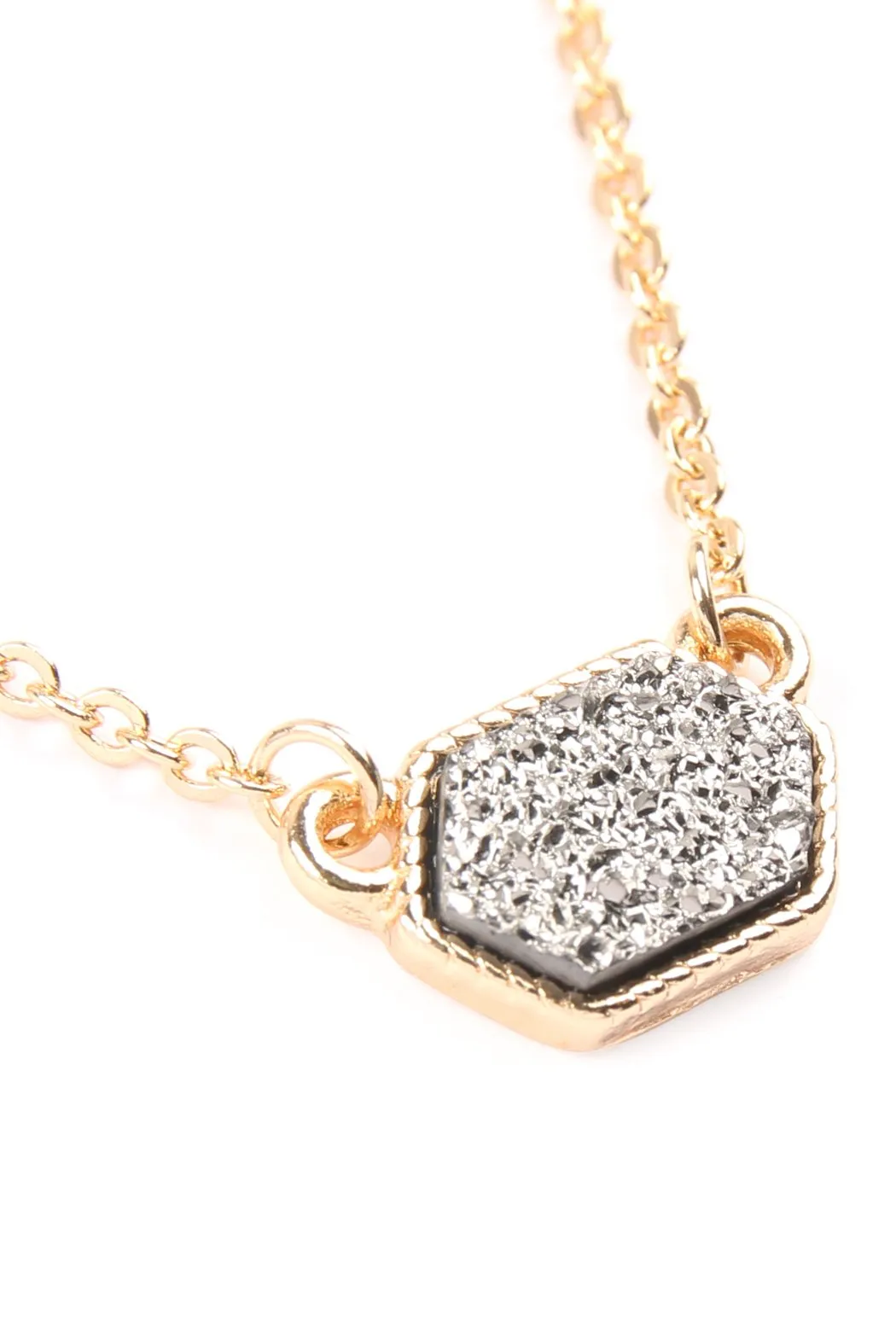 Druzy Hexagon  Necklaces With Stud Earring