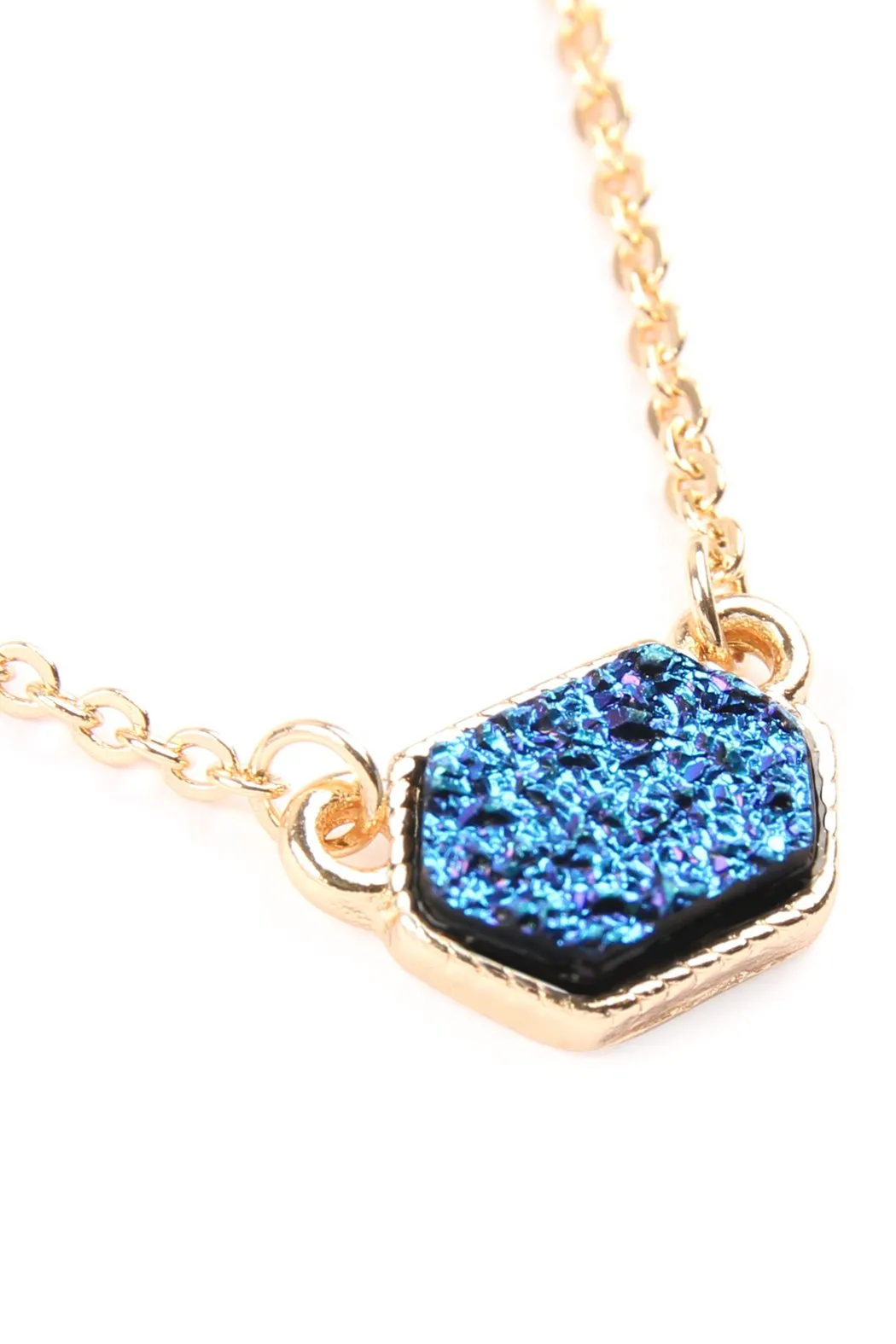 Druzy Hexagon  Necklaces With Stud Earring