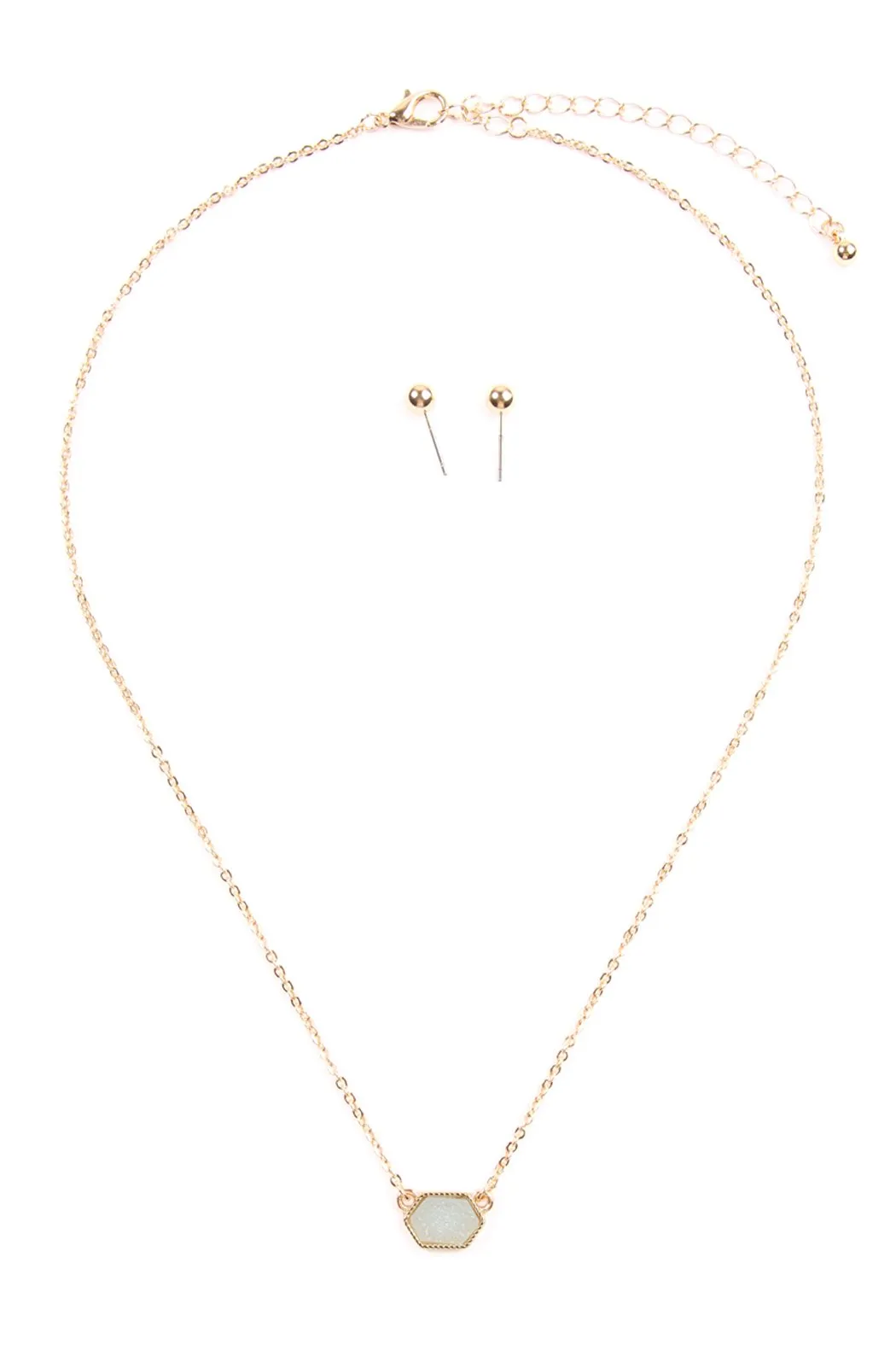 Druzy Hexagon  Necklaces With Stud Earring