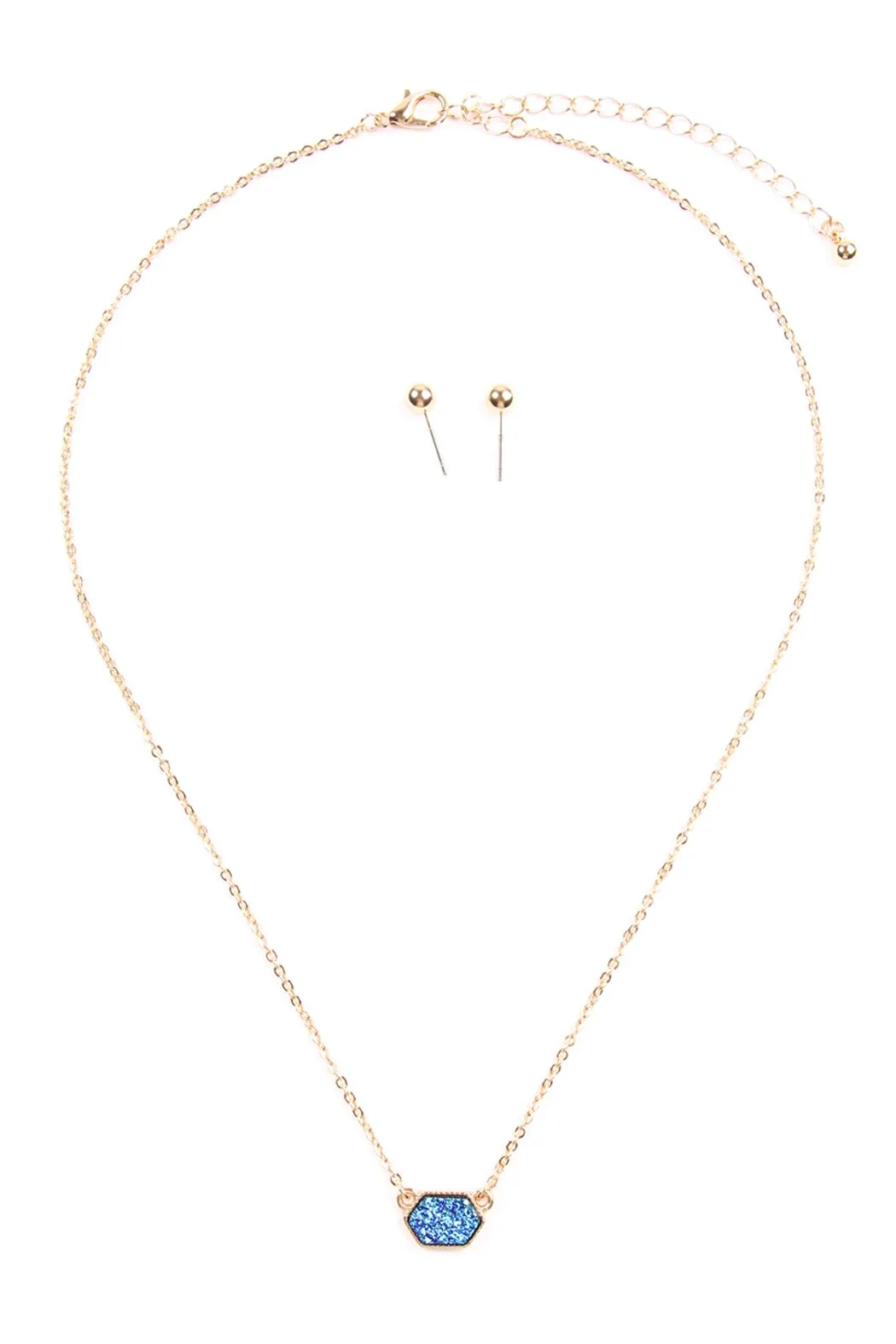 Druzy Hexagon  Necklaces With Stud Earring