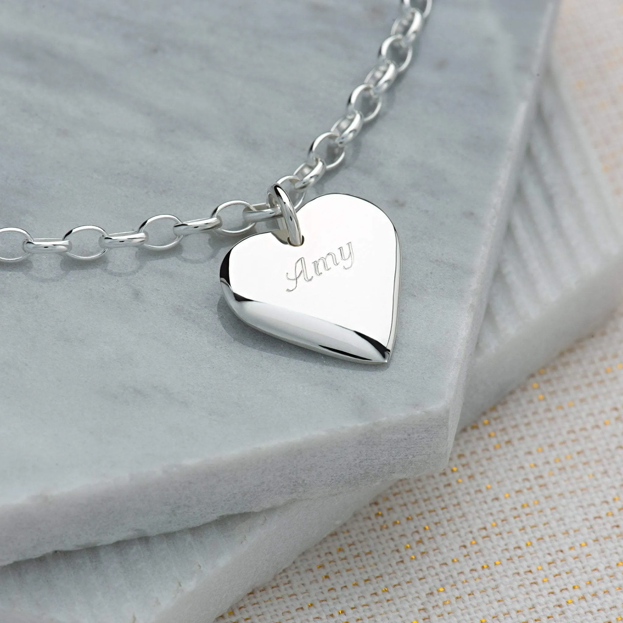 Engraved Silver Heart Bracelet