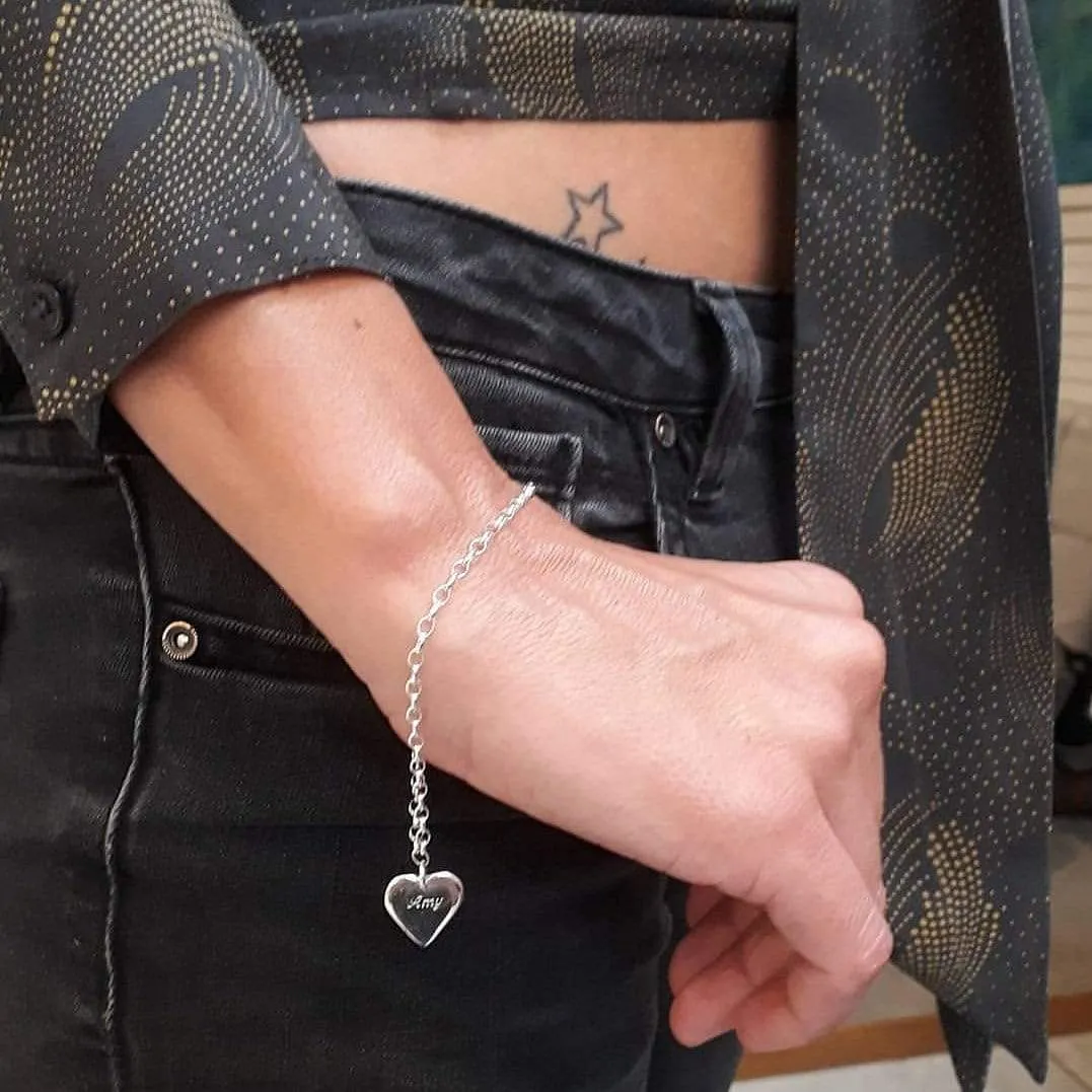 Engraved Silver Heart Bracelet