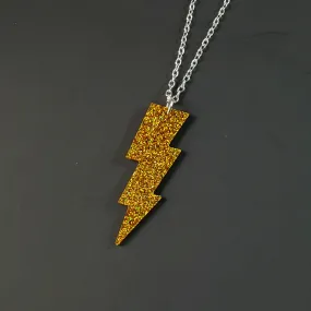 Glitter Lightning Bolt Pendant Necklace by Sugar & Vice