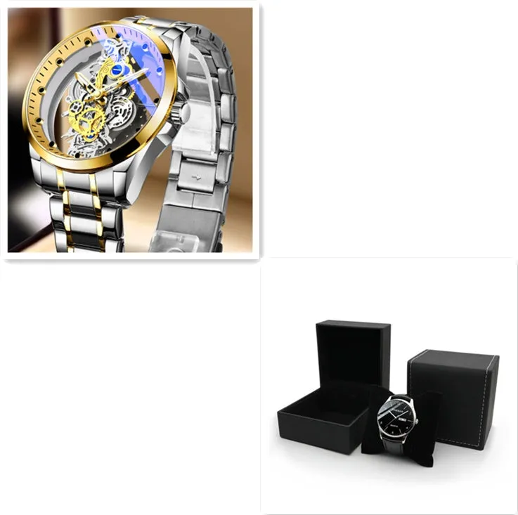 Gold Skeleton Vintage Man Quartz Watch