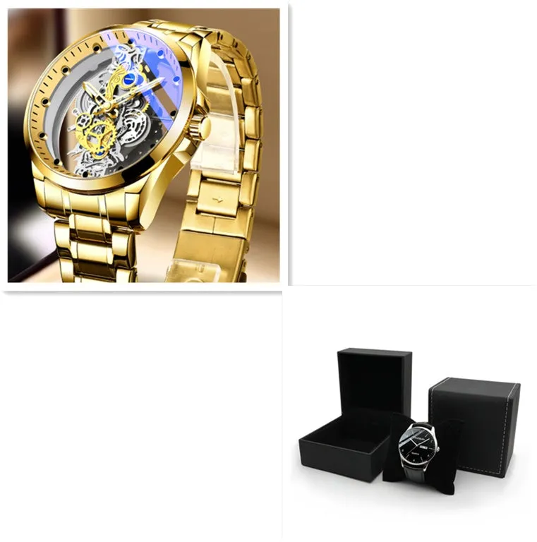 Gold Skeleton Vintage Man Quartz Watch