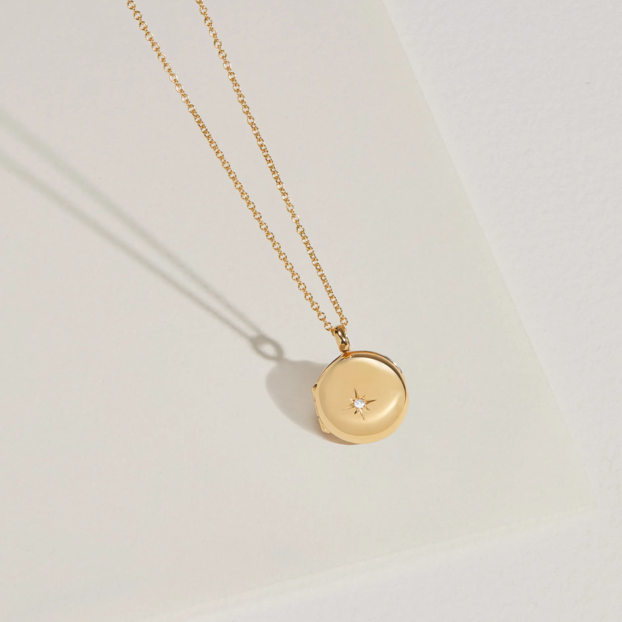 Gold Small Round Diamond Locket Necklace