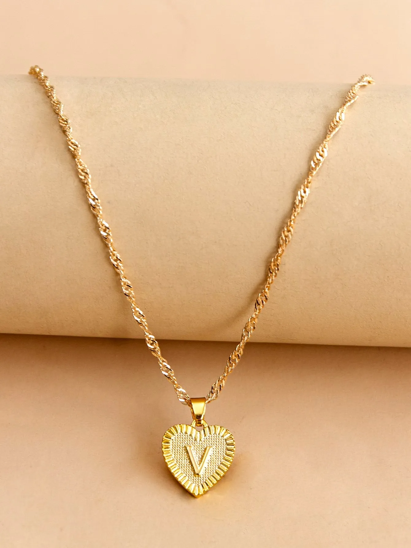 Letter Design Heart Charm Necklace