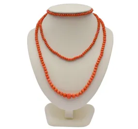 Long Victorian Coral Bead Necklace