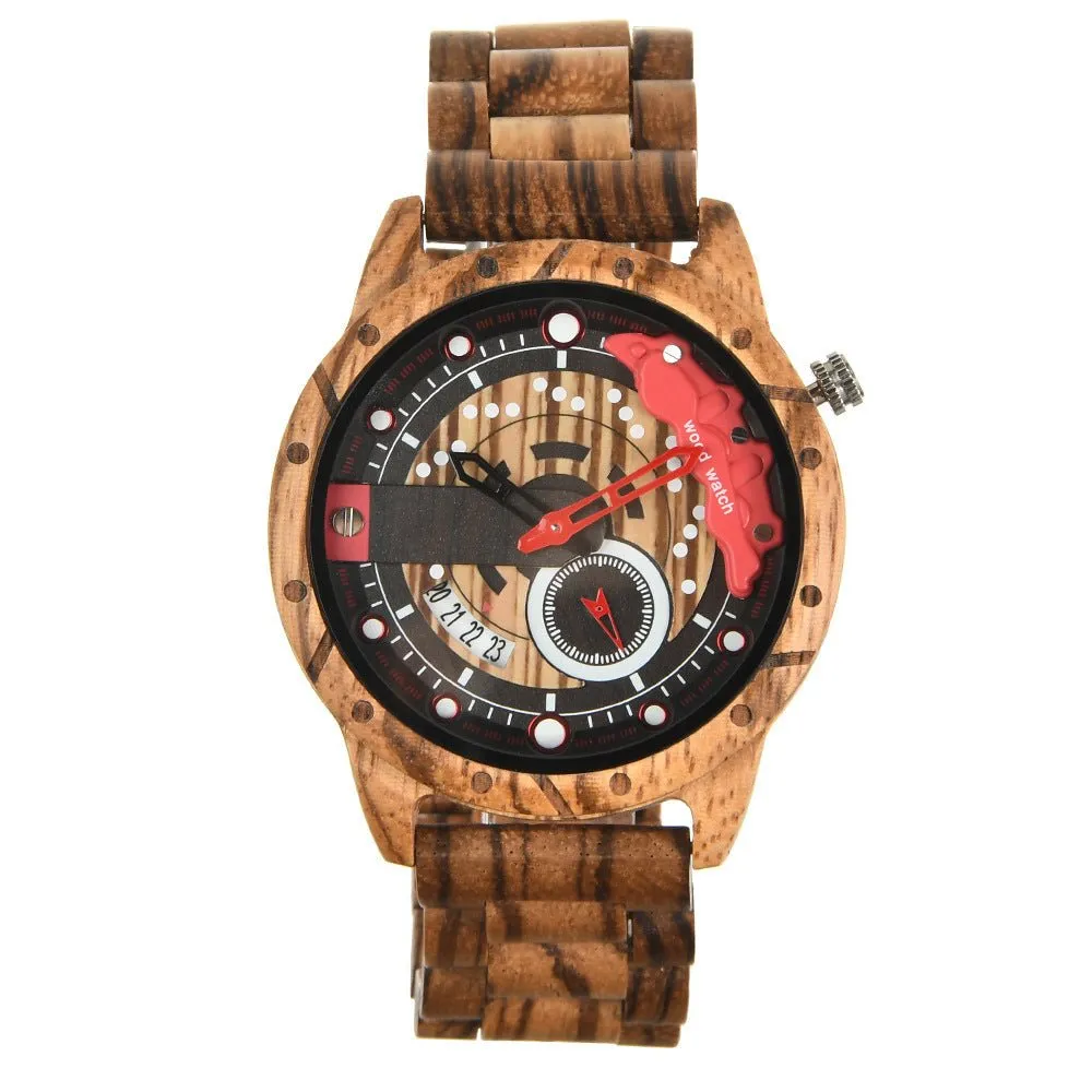 Men's Large Dial Quartz Movement Wooden Watch