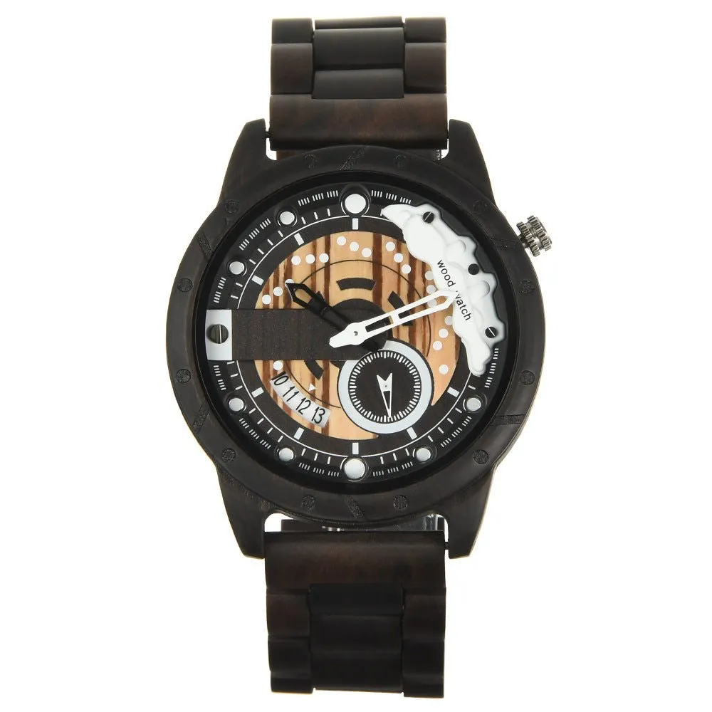 Men's Large Dial Quartz Movement Wooden Watch