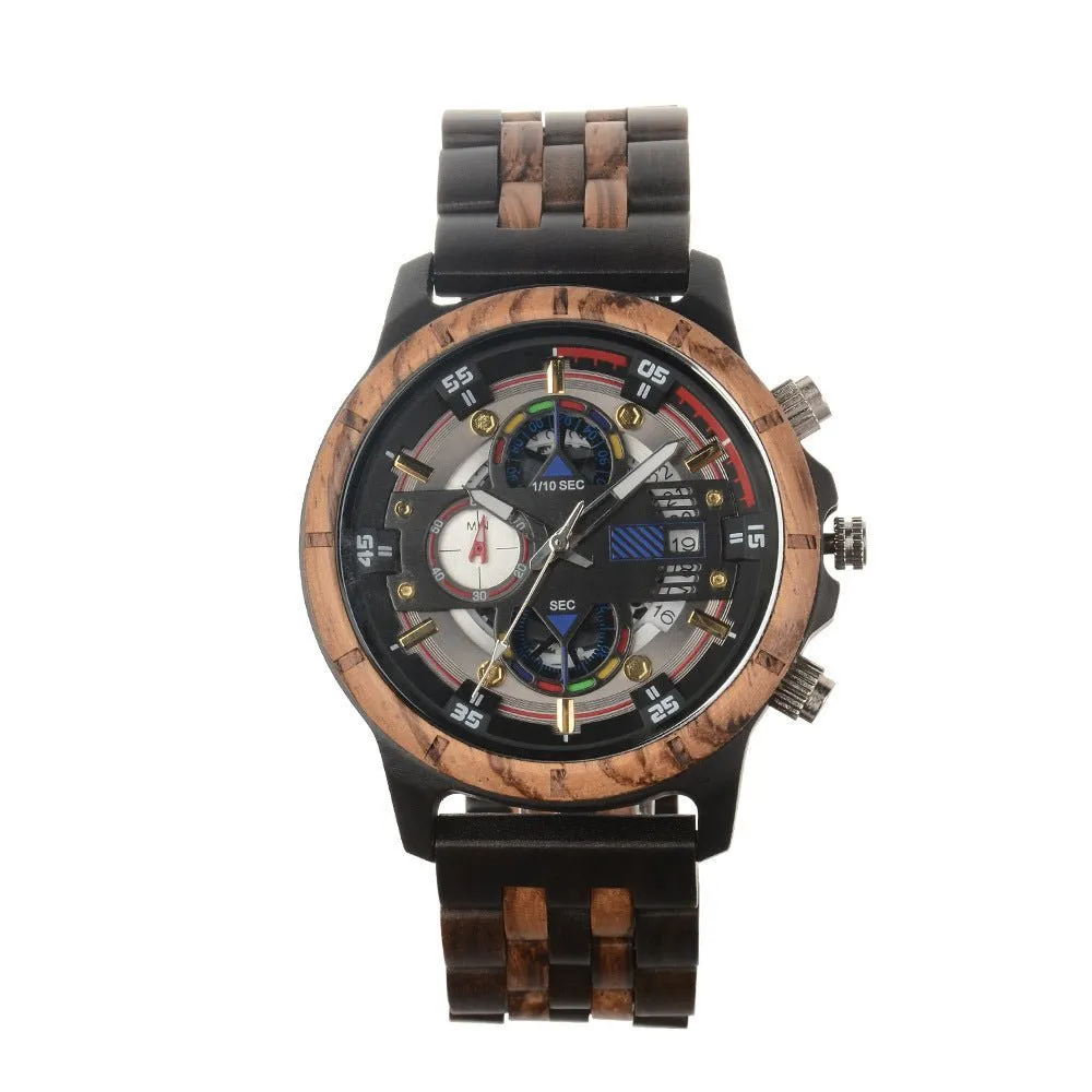Men's Multi-Function Quartz Wooden Watch