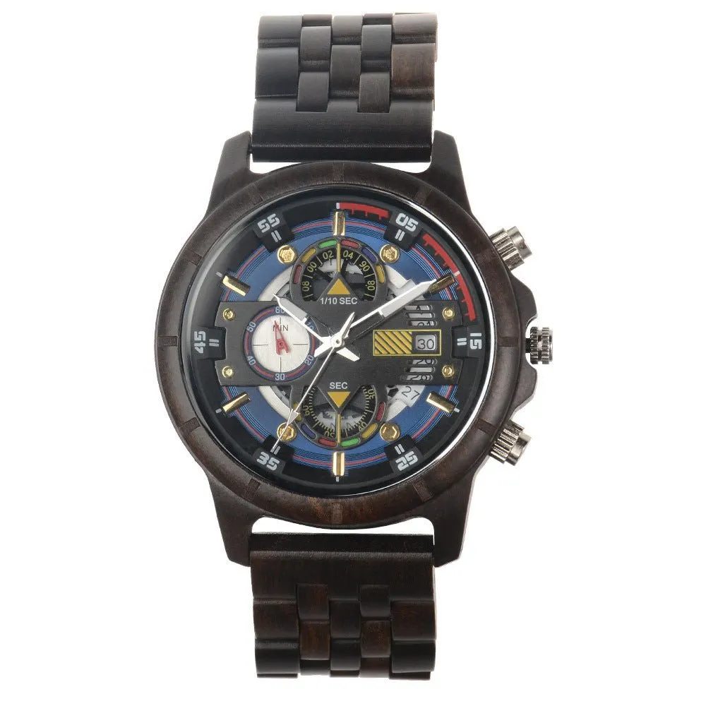 Men's Multi-Function Quartz Wooden Watch