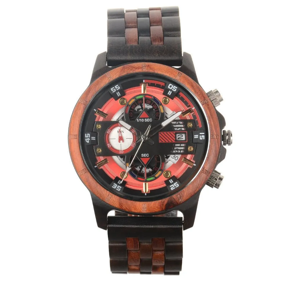 Men's Multi-Function Quartz Wooden Watch