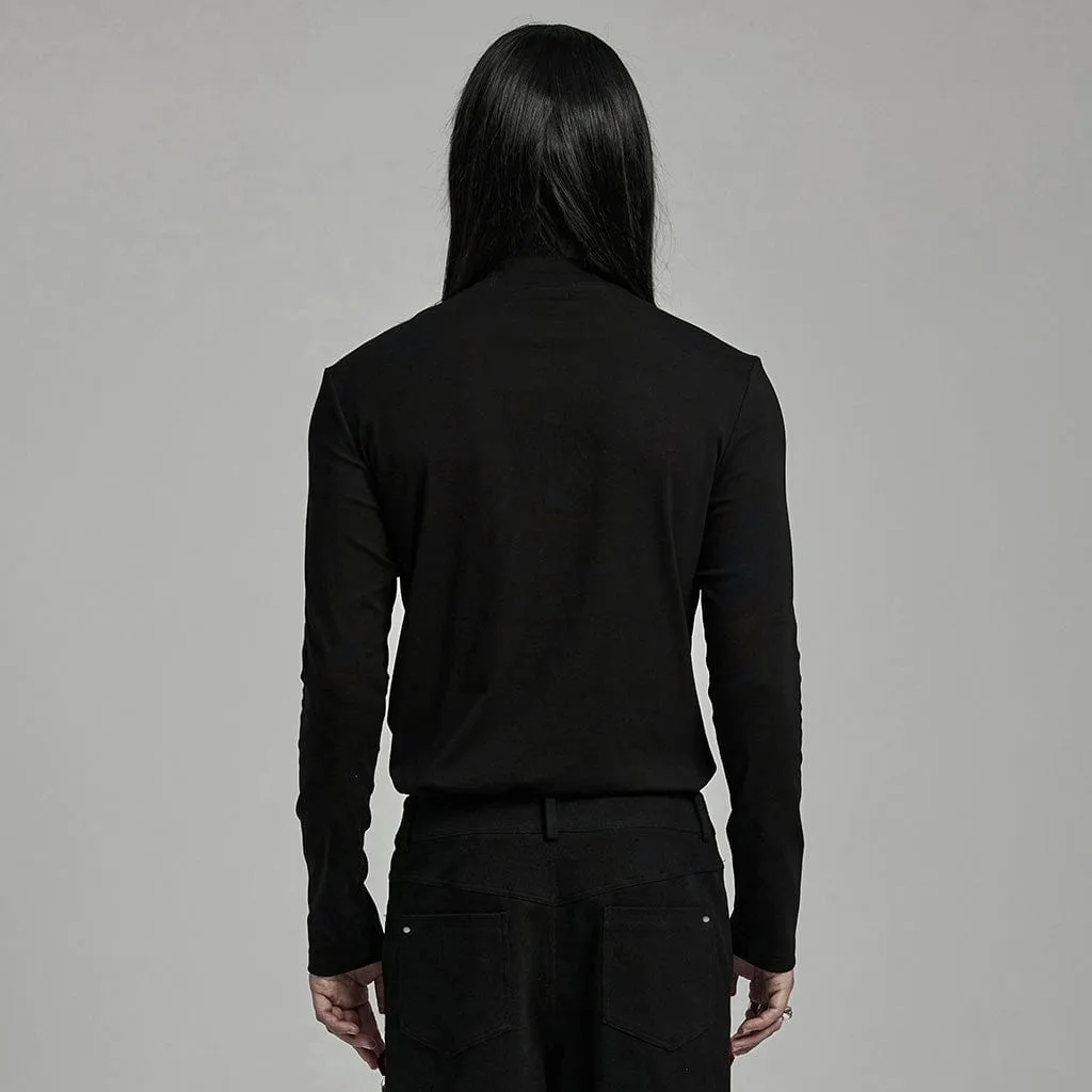 Men's Punk Strappy Mesh Splice Studded Shirt