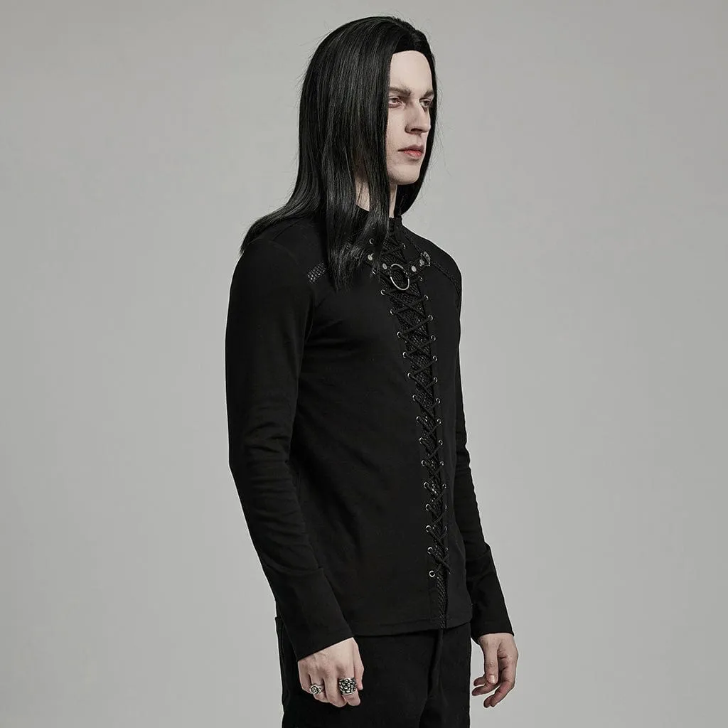 Men's Punk Strappy Mesh Splice Studded Shirt