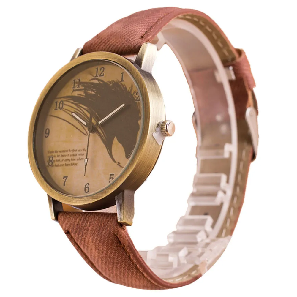 Newly Design Vintage Brief Painting Horse Watch Quartz Wrist Watches