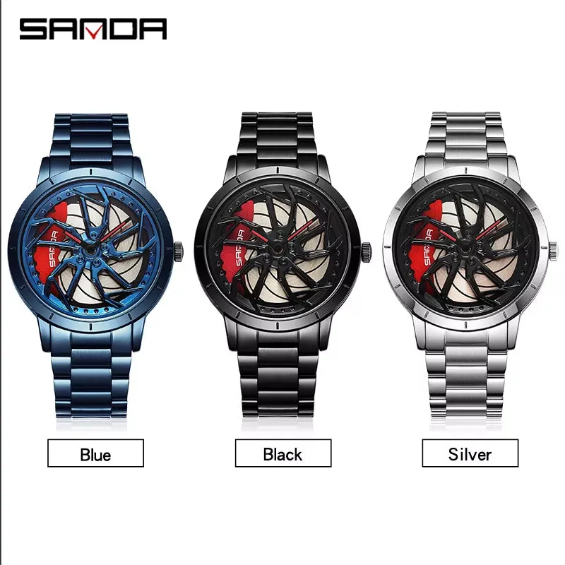 P1086 2023 New Fashion Hub Custom Design Sports Car Rim Waterproof Creative Male Watches Mens Wheel Quartz Wristwatches