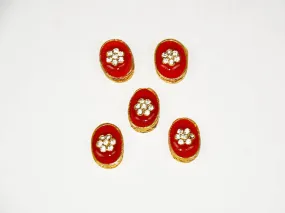Red Oval Designer Kundan Beads