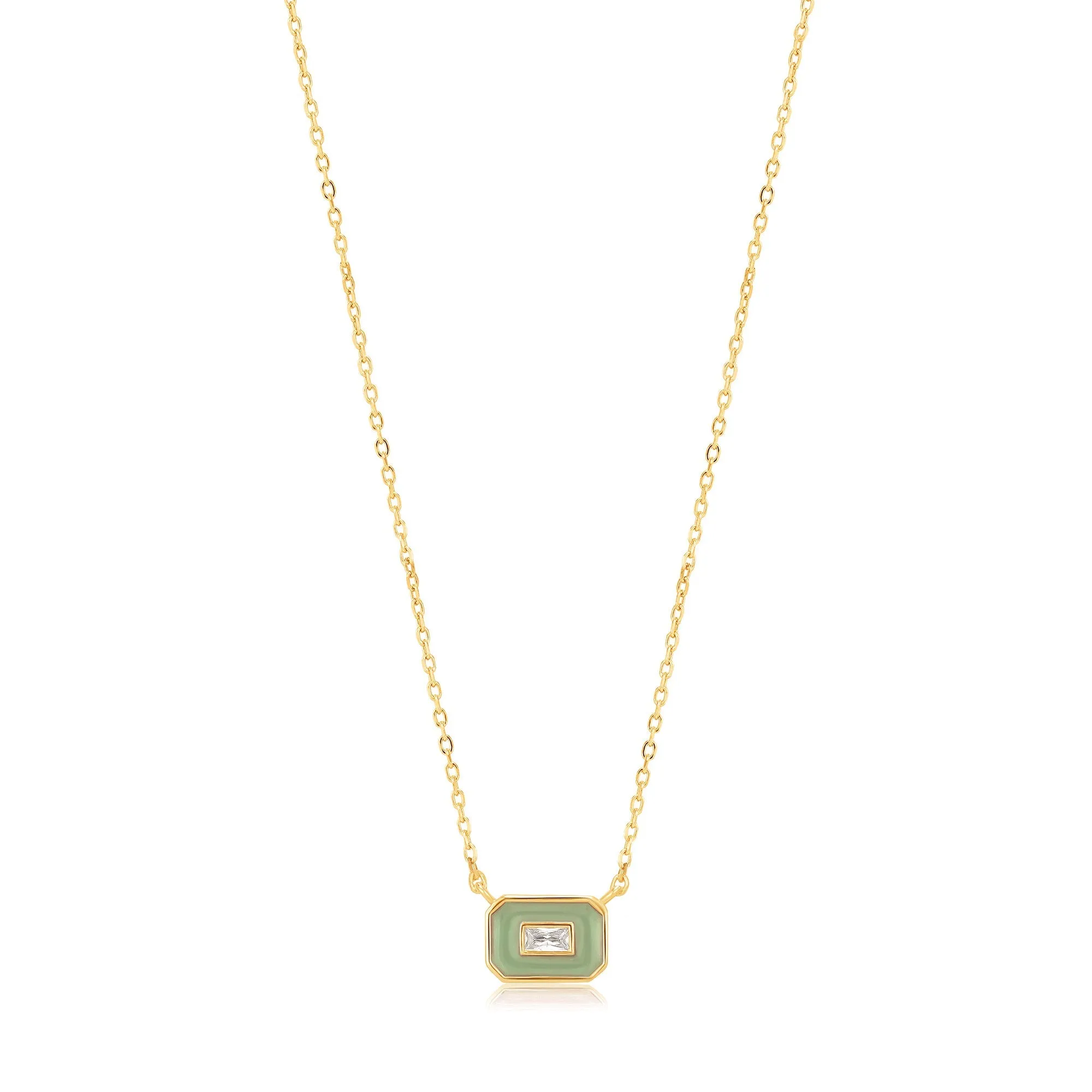 Sage Green Enamel Emblem Gold Necklace
