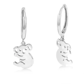 Sterling Silver Rhodium Plated Koala Hoop Earrings