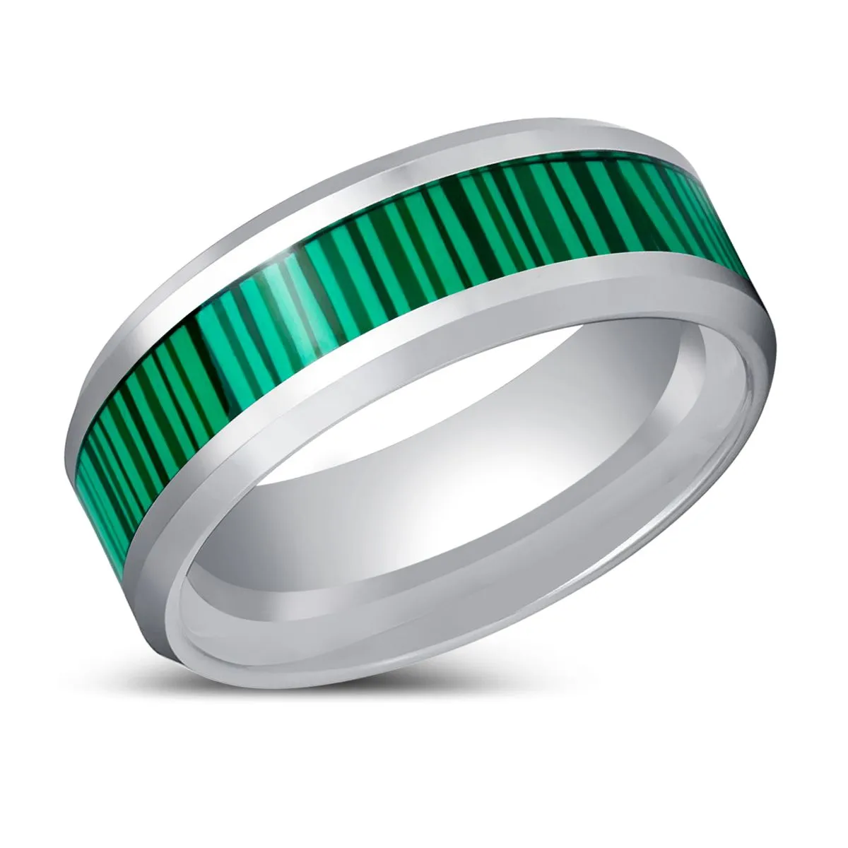 SUITLAND | Silver Tungsten Ring Faux Malachite Inlay