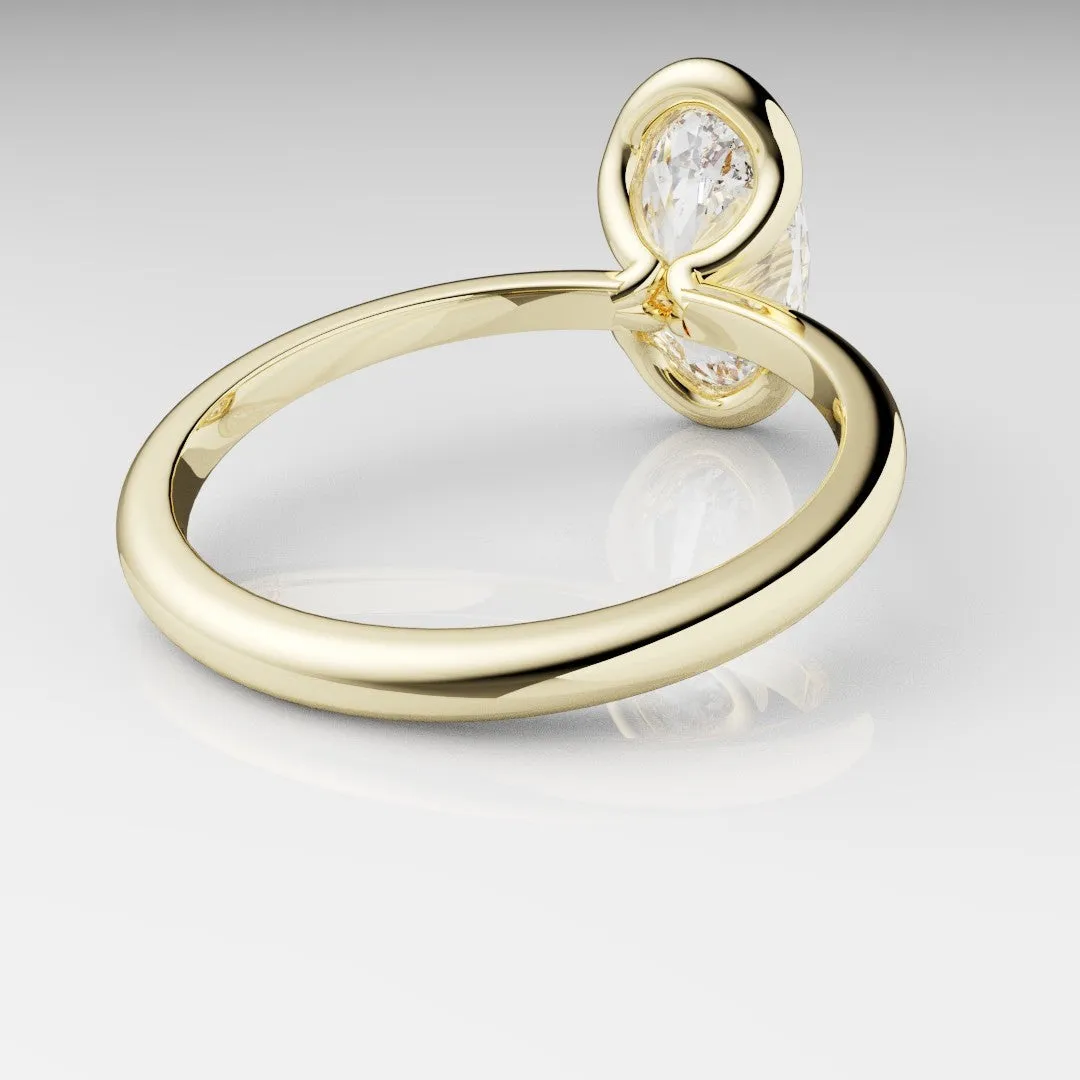 Unique Rubover Solitaire Oval Diamond Engagement Ring