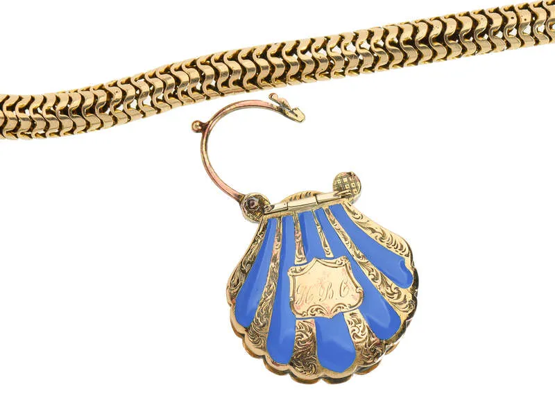 Victorian Enamel Scallop Shell Padlock Bracelet