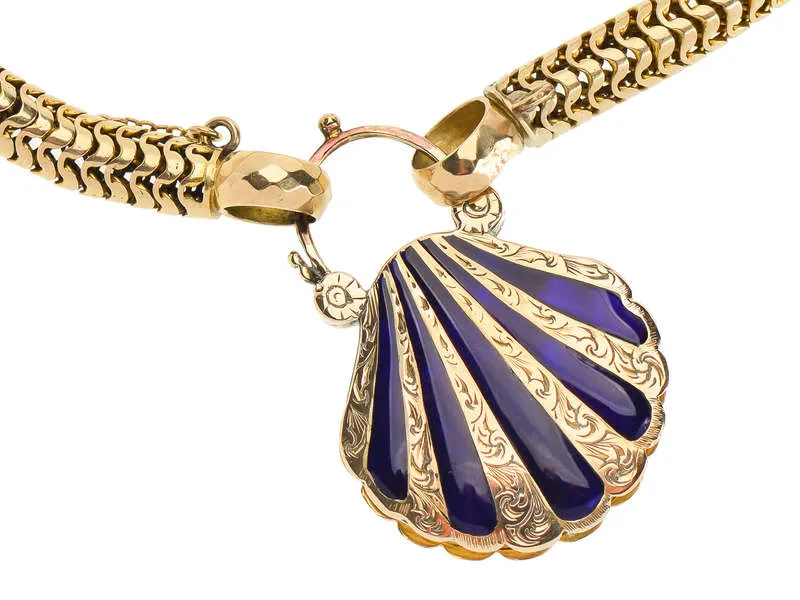 Victorian Enamel Scallop Shell Padlock Bracelet