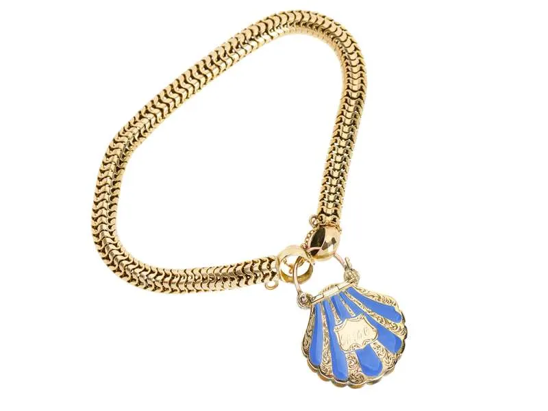 Victorian Enamel Scallop Shell Padlock Bracelet