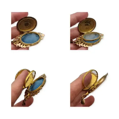 Victorian floral gold oval locket pendant with small pearls, 1900.
